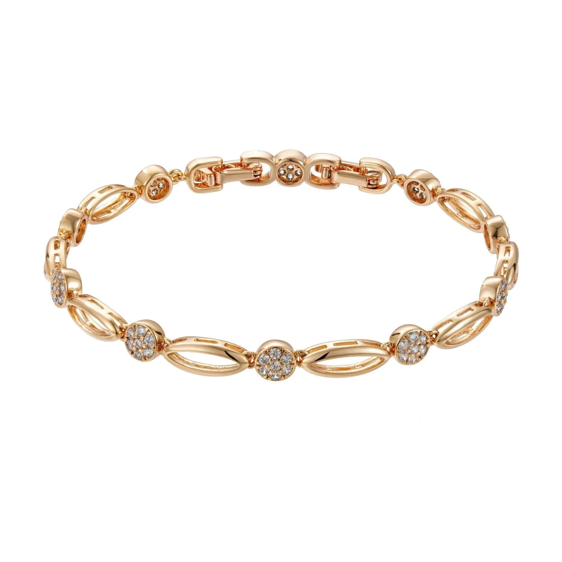Golden coloured hollow carved copper bracelet with a U-shaped bangle profile on a white background.