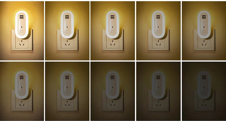 Oval wall night lamp with dual USB ports and remote control, 50x61x104mm, ABS and PC construction