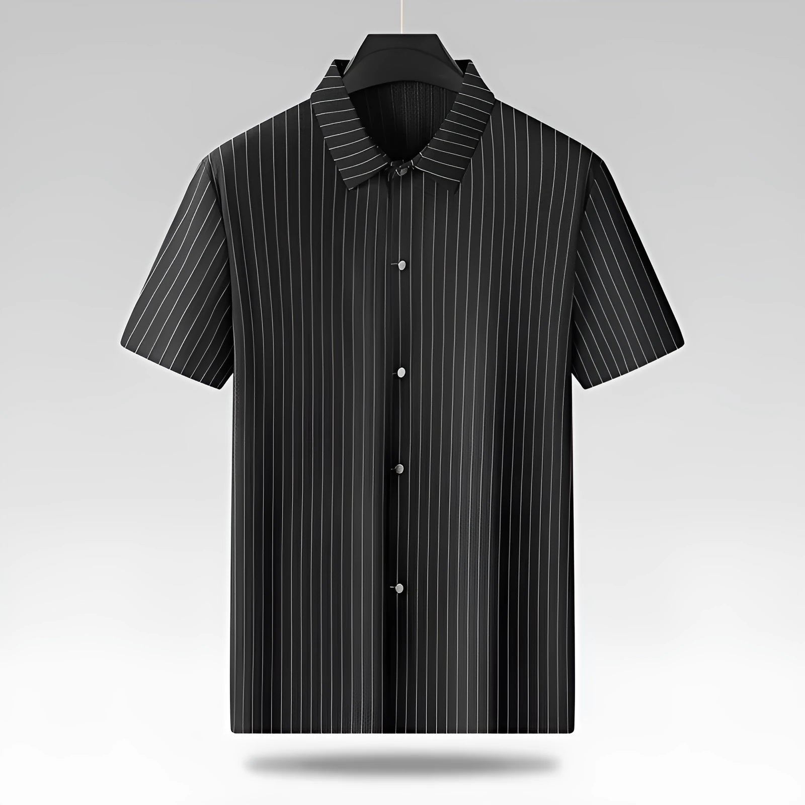 Men's plus size striped casual shirt with square collar in ice silk fabric