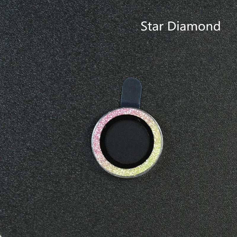 Close-up of a diamond lens protective film with aluminium ring for iPhone 12 Pro Max in silver.
