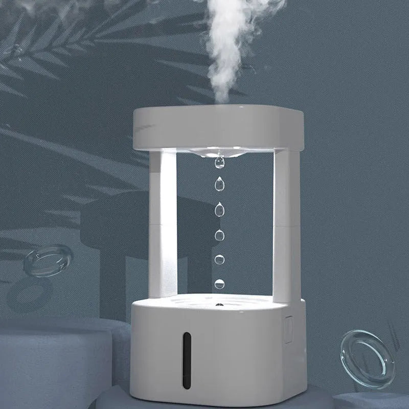 2-in-1 desk humidifier with raining cloud night light and essential oil diffuser in wood grain or white colour