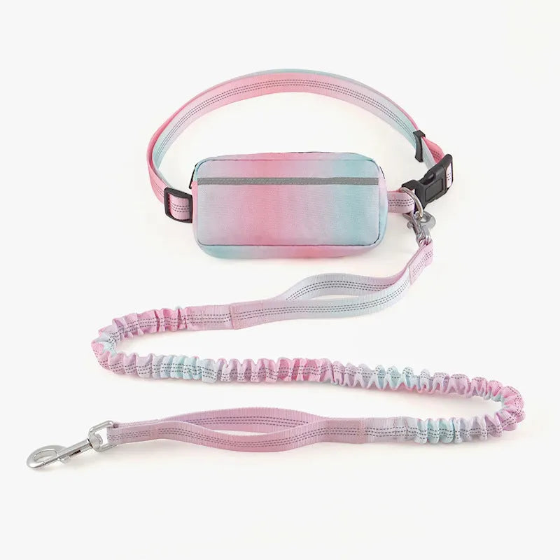 Hands-free adjustable dog leash with waist belt and reflective traction rope
