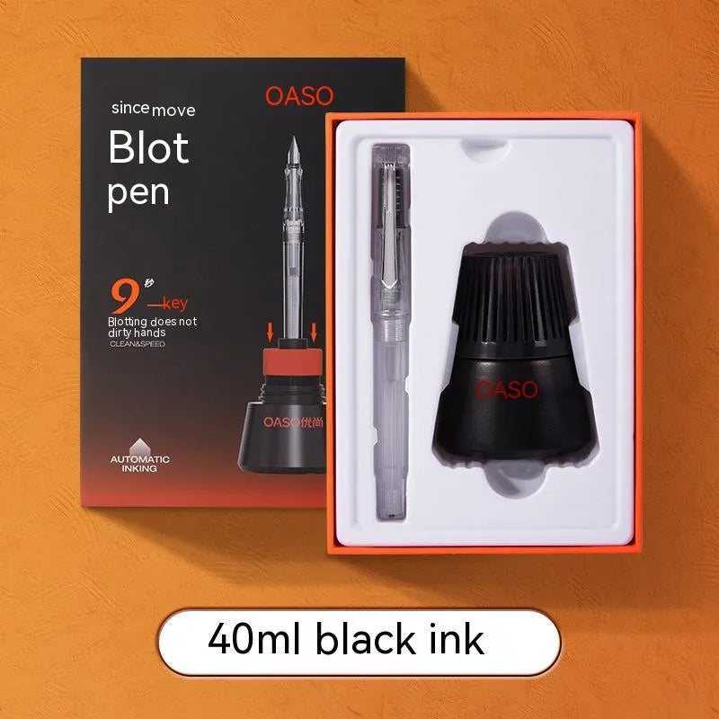 Student automatic suction pen set with plastic shell, ink feeder, and handbag