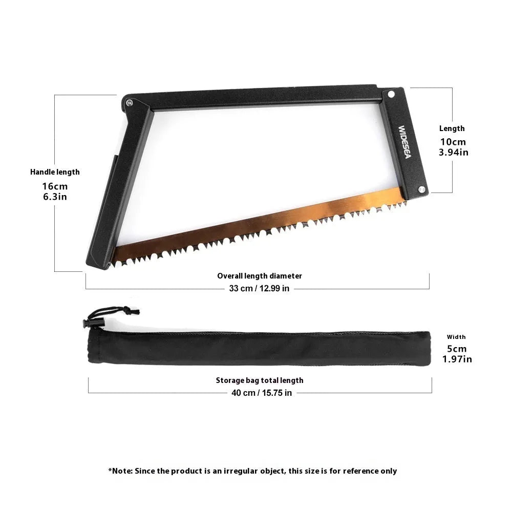 Black foldable outdoor saw with aluminium and nylon handle, blade extended.
