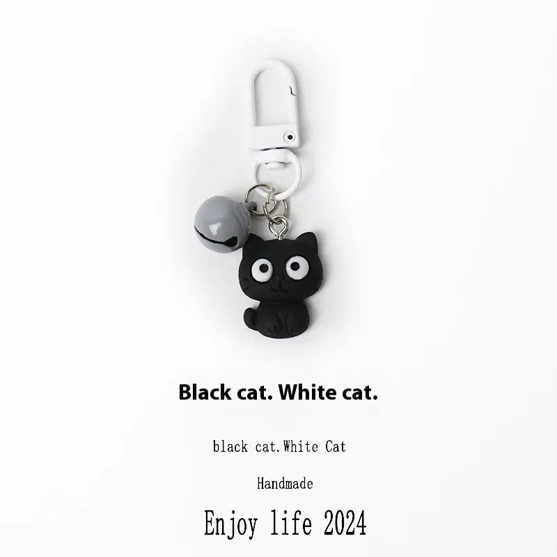 Cartoon little black cat key chain pendant on handbag, plastic resin decoration
