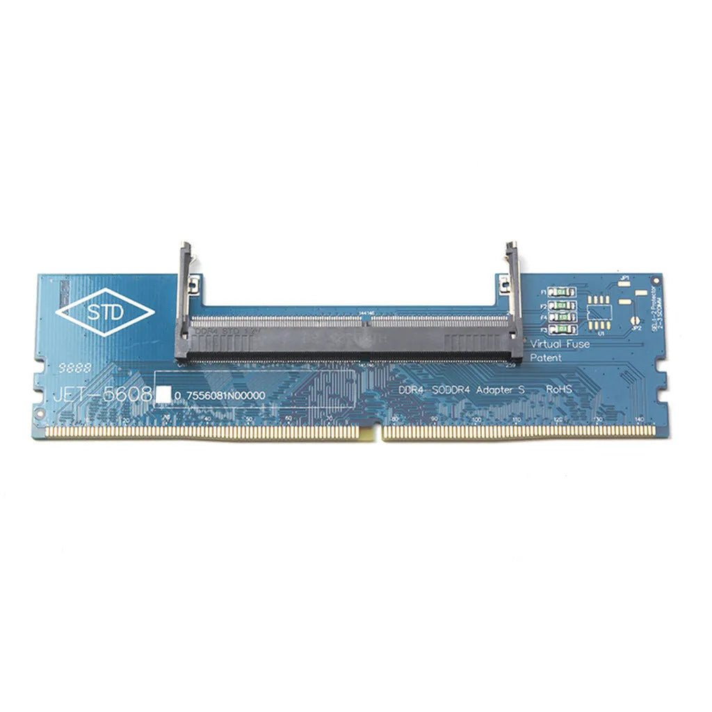 DDR4 laptop memory to desktop adapter card with test protection circuitry