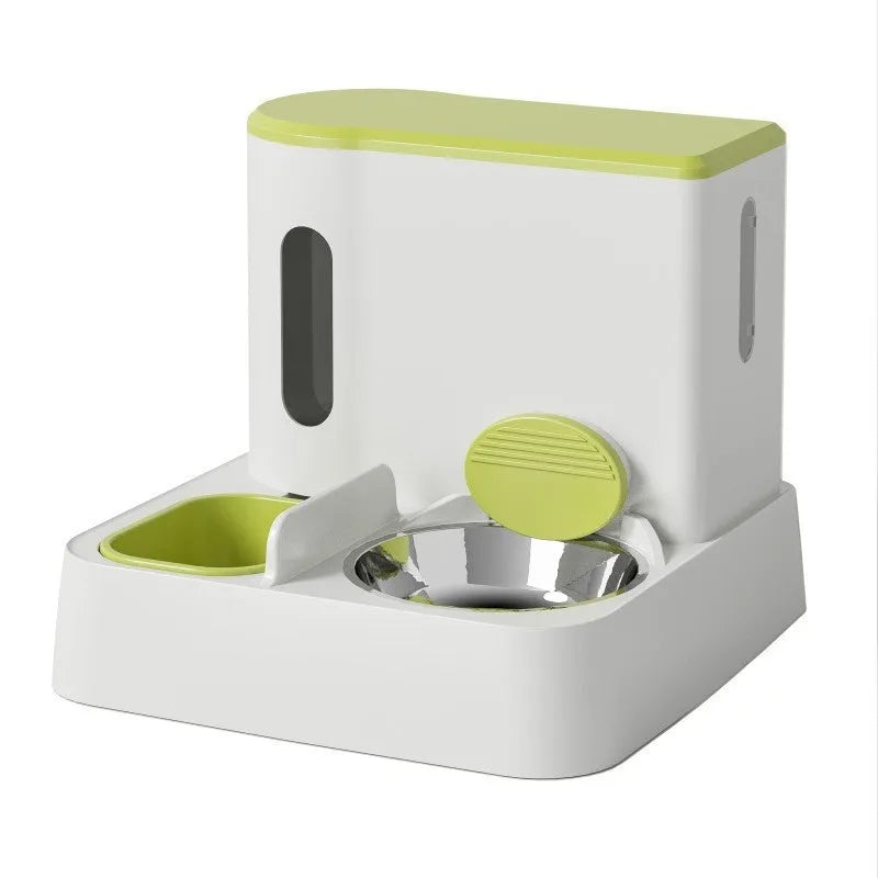 Grey cat automatic feeder with water dispenser and stainless steel bowls