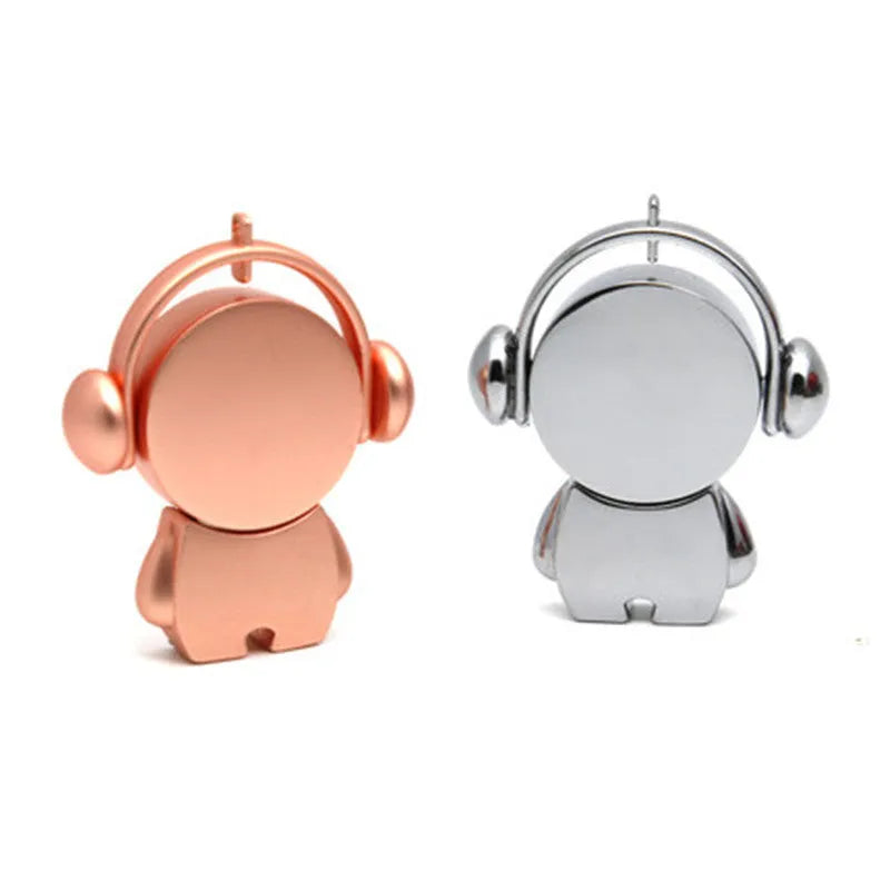 Personalised metal USB flash drive with cartoon musician character design in silver or rose gold colour