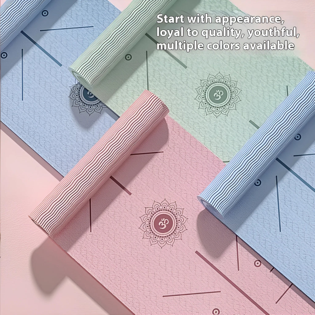 Widened non-slip TPE gymnastic mat with guide lines, shown in mint green colour.