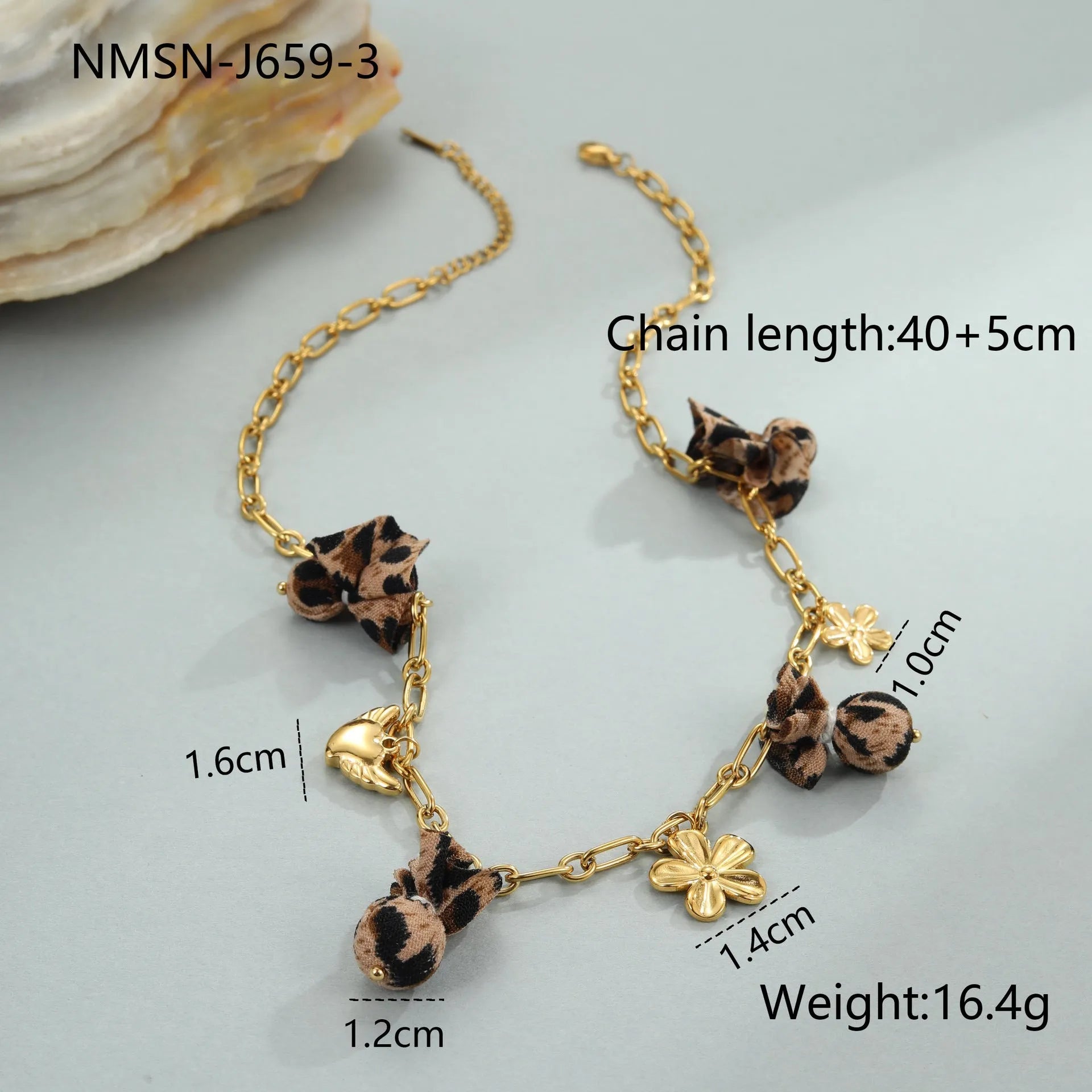 Women's stainless steel leopard pendant necklace with love heart flowers design on adjustable 41-50cm chain