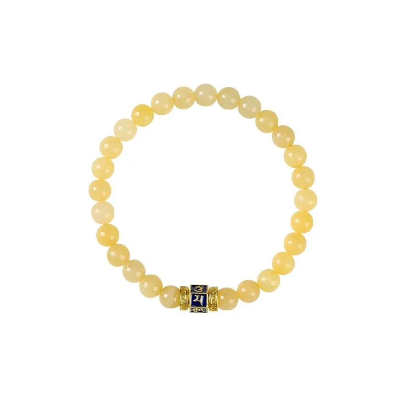 Women's hand-woven topaz bracelet with barrel beads and square sugar jade beads featuring fu character