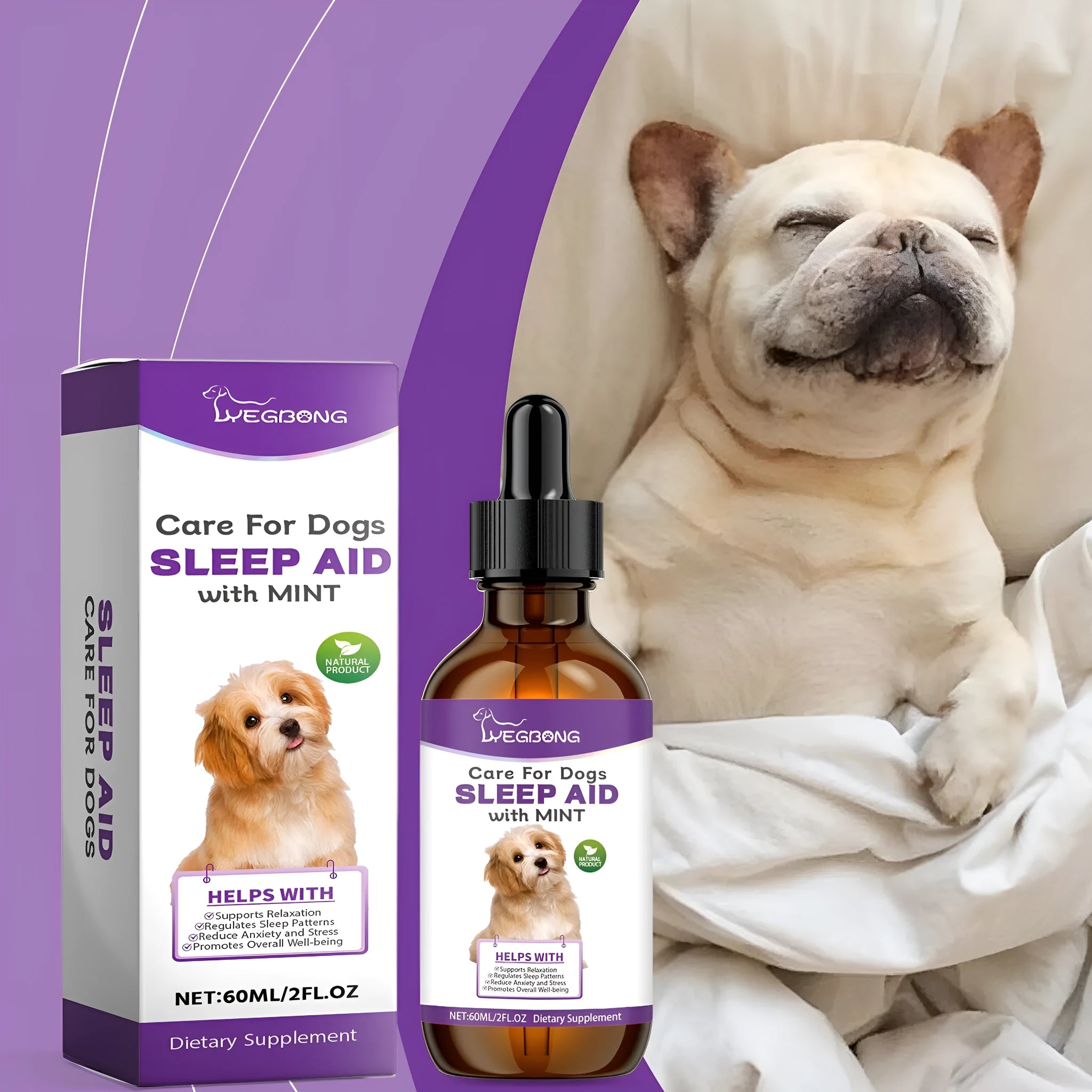 60ml dog sleep drops bottle with natural mint extract formula for nighttime canine calm