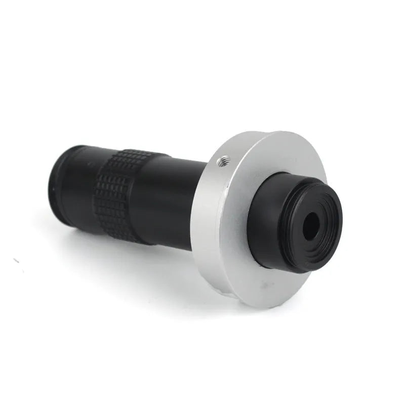 Black industrial monocular lens for camera macro inspection with 130x magnification capability