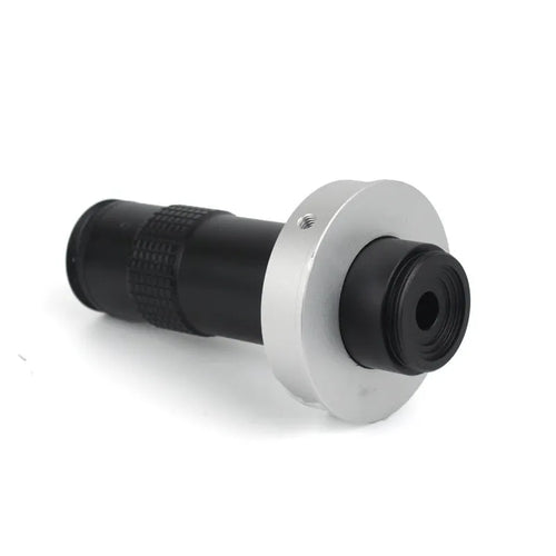 Black industrial monocular lens for camera macro inspection with 130x magnification capability