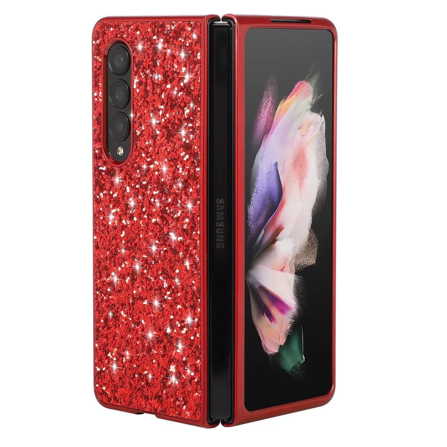 Electroplated shimmering powder sequins folding hard shell phone case for Samsung, multiple colour options, PC material
