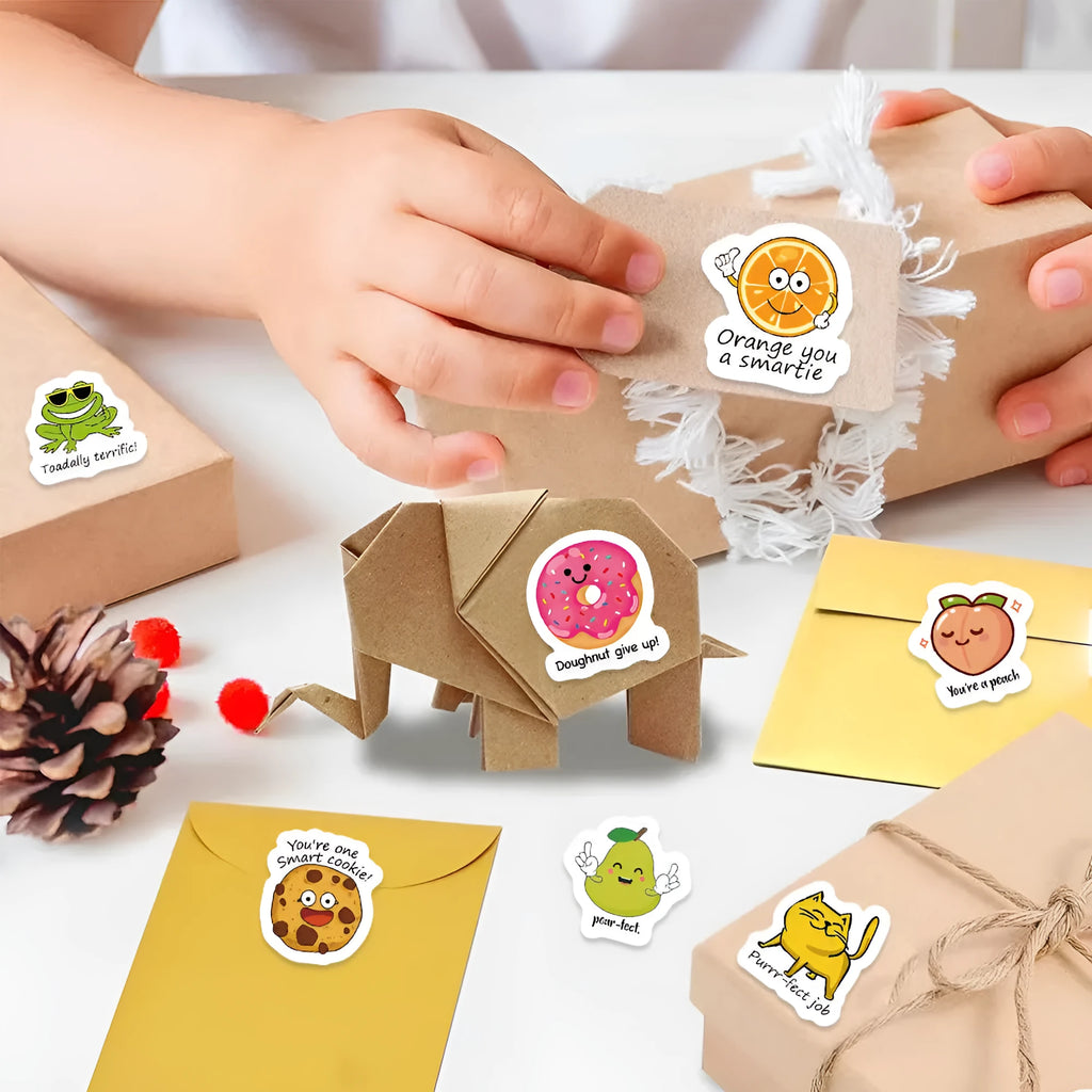 White reward stickers roll with cute printed designs for children's DIY toy use