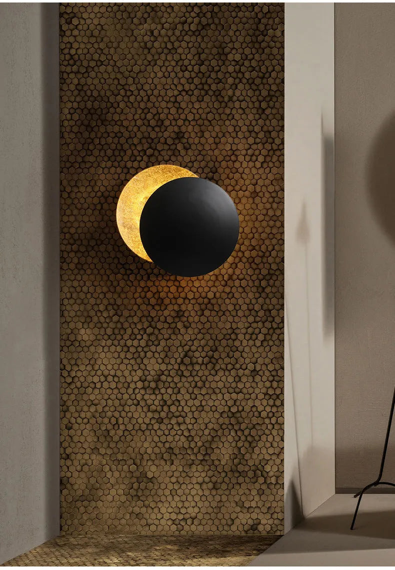 Modern minimalist aluminium bedside lamp in gold finish with 20cm or 25cm diameter options