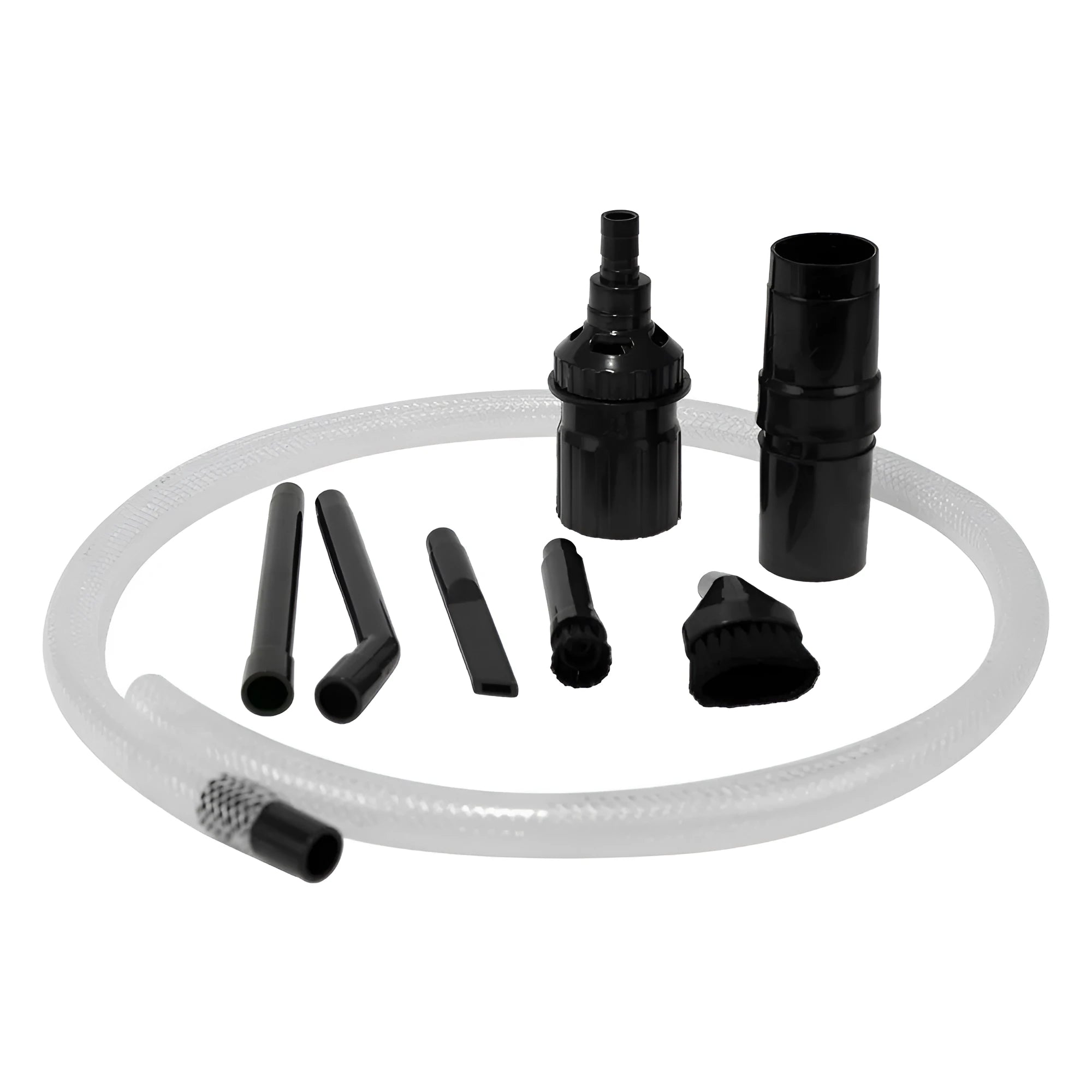 Eight-piece set of small vacuum cleaner suction heads for dust collection in compact areas.