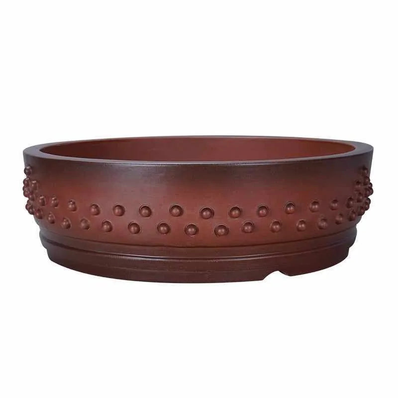 Retro plain cement ancient nail round breathable purple sand flower pot, small size, on a desk