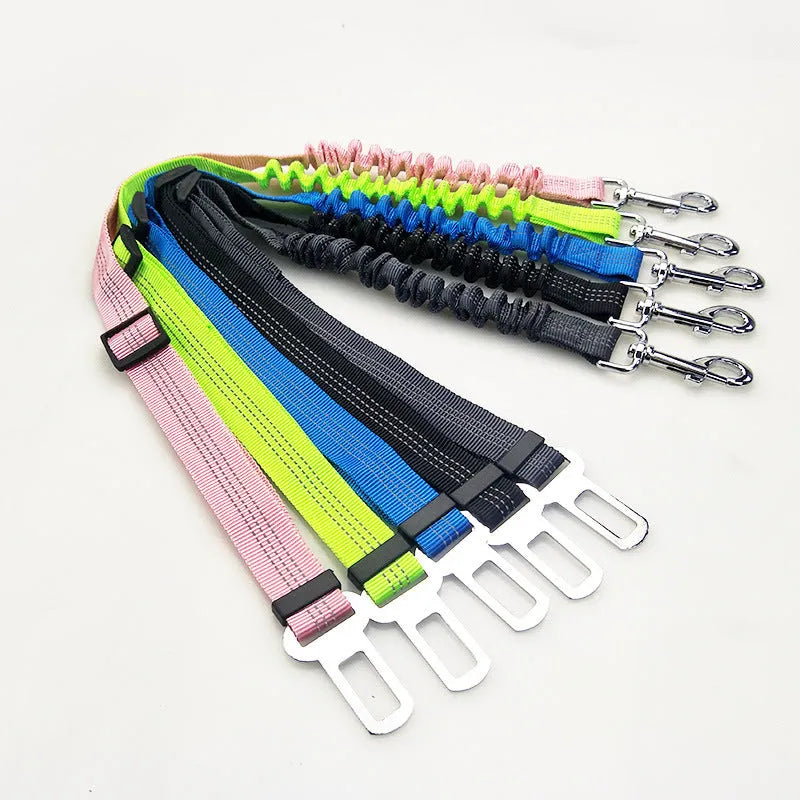 Pet elastic reflective retractable car seat belt in black polyester webbing with clip, 75cm length