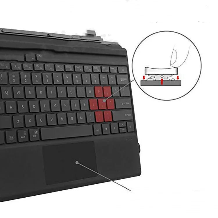 Black wireless Bluetooth acrylic keyboard for Microsoft Surface Pro 3-7 and Go2, 38cm wide