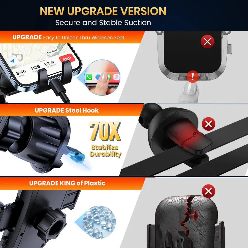 TOPKD46 universal car phone holder with multiple bracket styles for windscreen, dashboard and air vent mounting