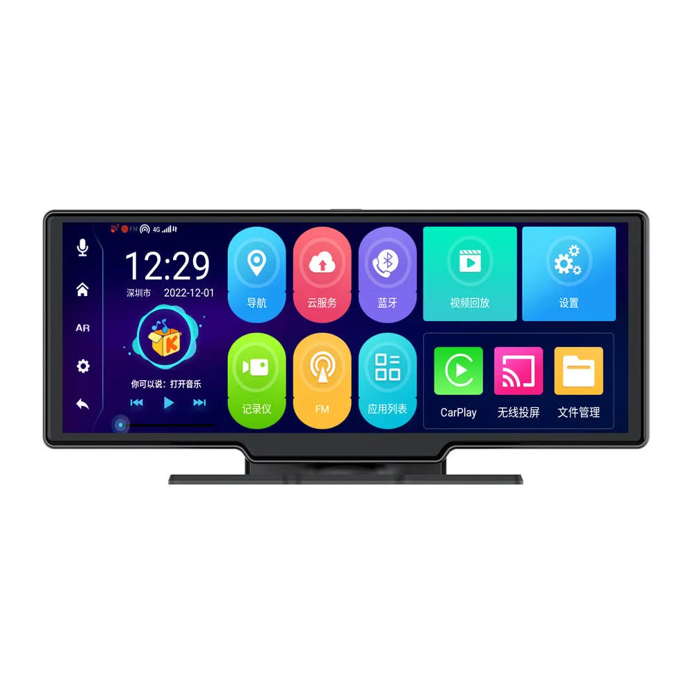 10-inch dashboard driving recorder with touch screen mounted in car