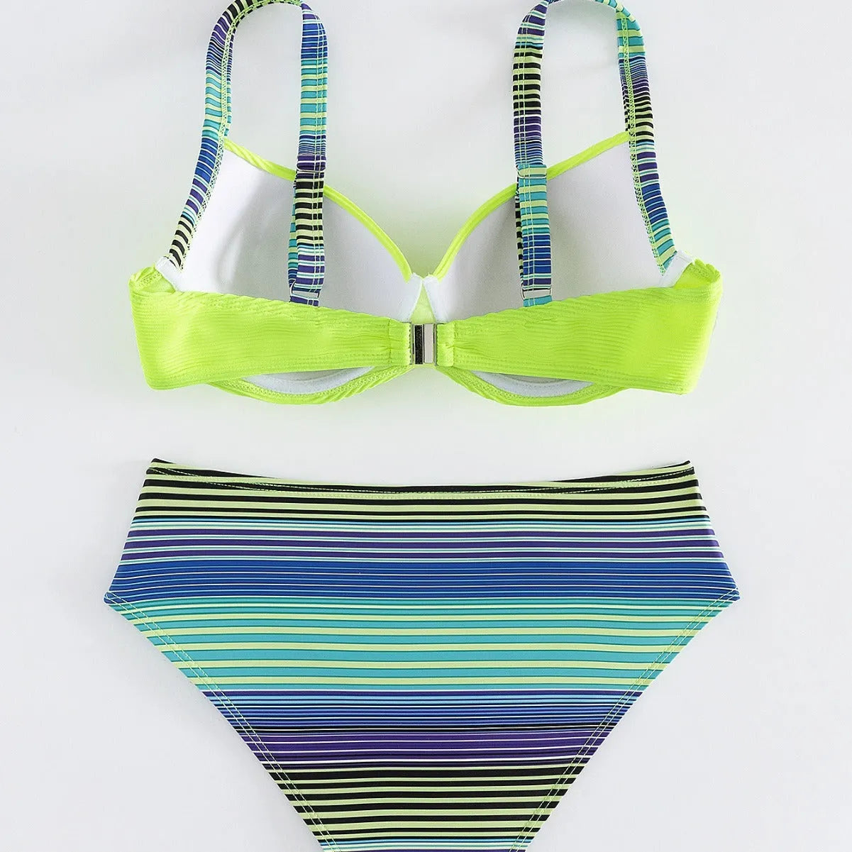 Green printed women's halter bikini set with briefs bottom