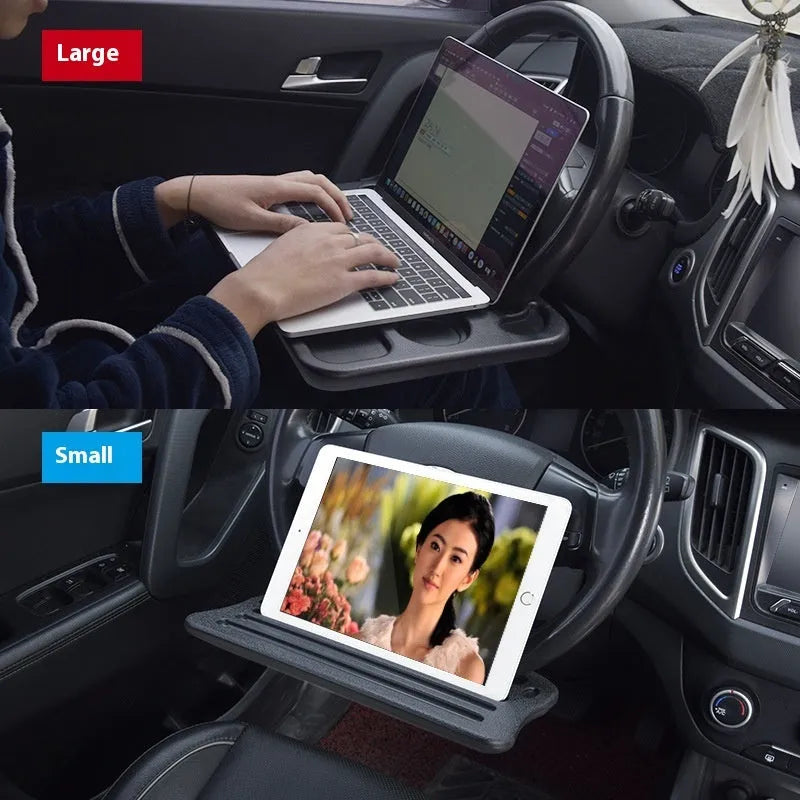 Large Black PP plastic steering wheel card tray used as a car computer desk or writing board