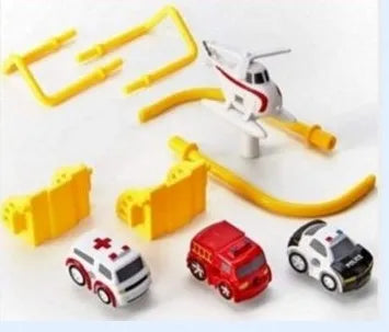 Big adventure parking lot rail car track toy set with plastic cars and handle control