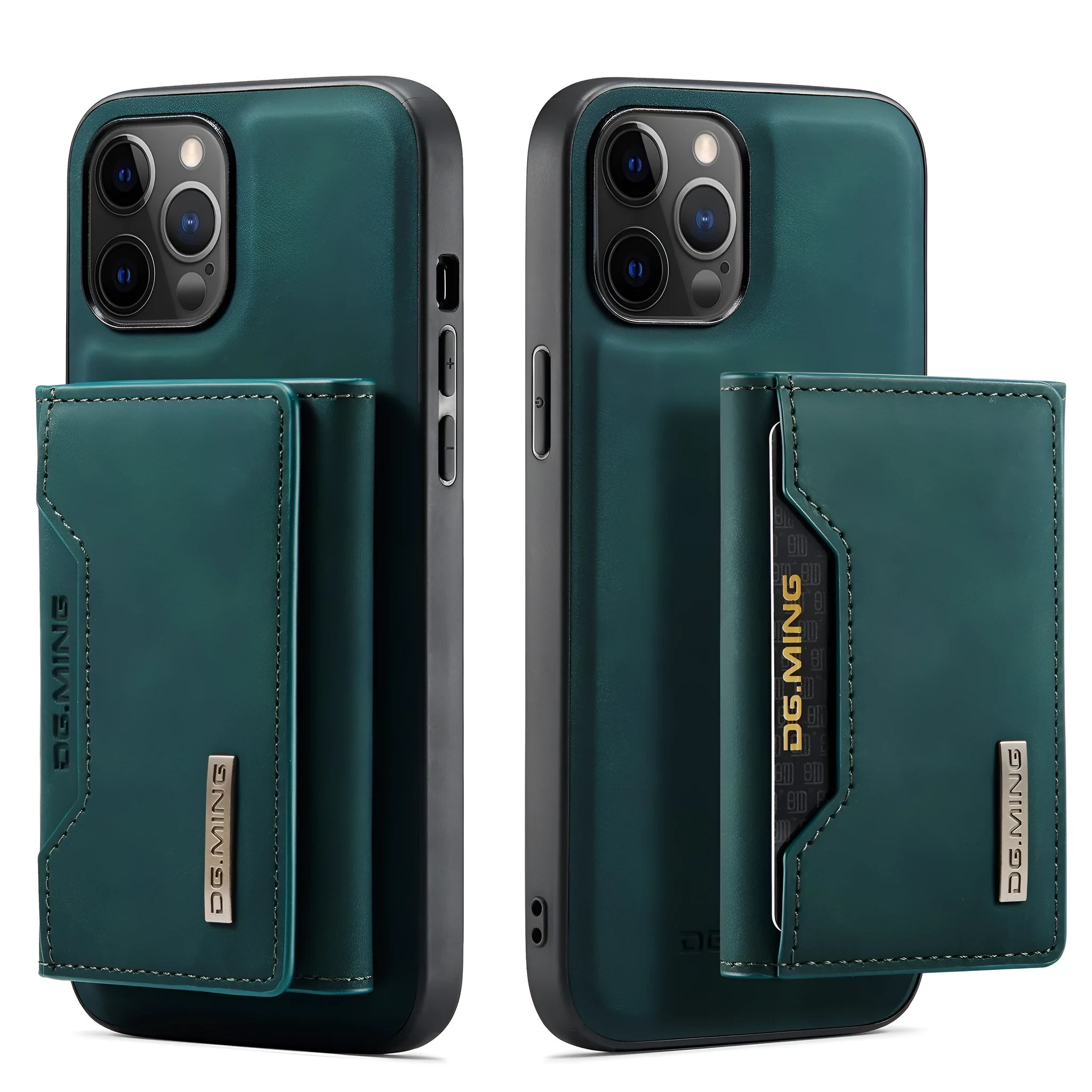 Magnetic multi function card holder phone case for iPhone in black, PU wallet style with split card slot