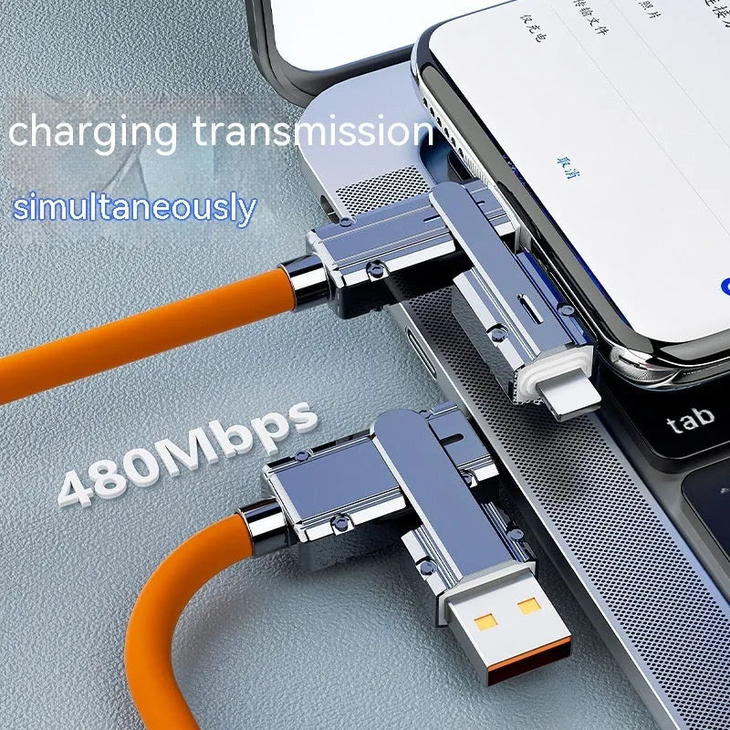 Fast charge mobile phone cable with zinc alloy connectors in orange, 1 metre length