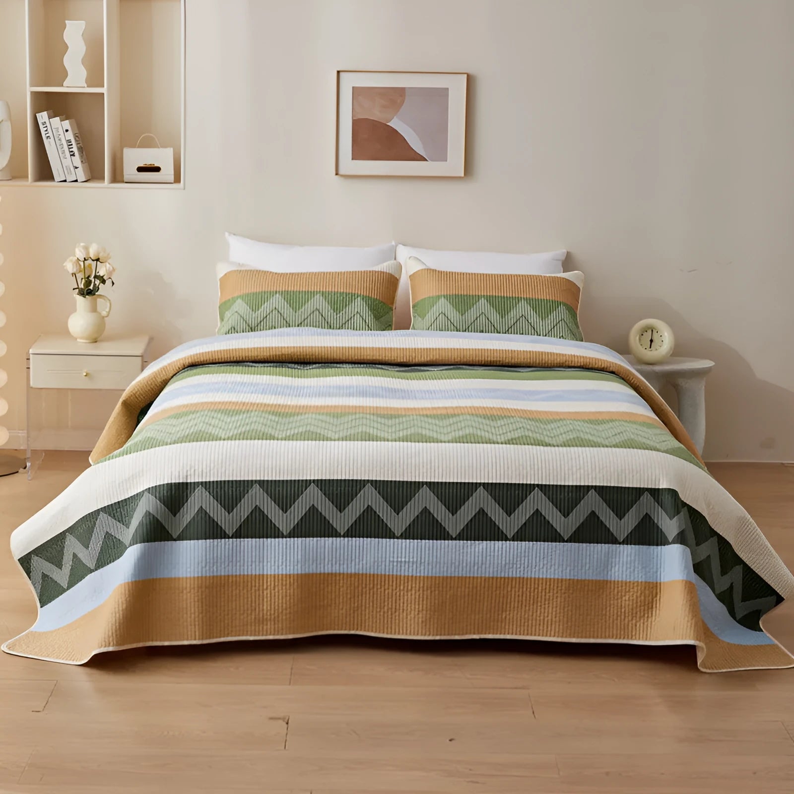 Pure cotton printed bed sheet set in a modern style for a 2.2 metre bed.