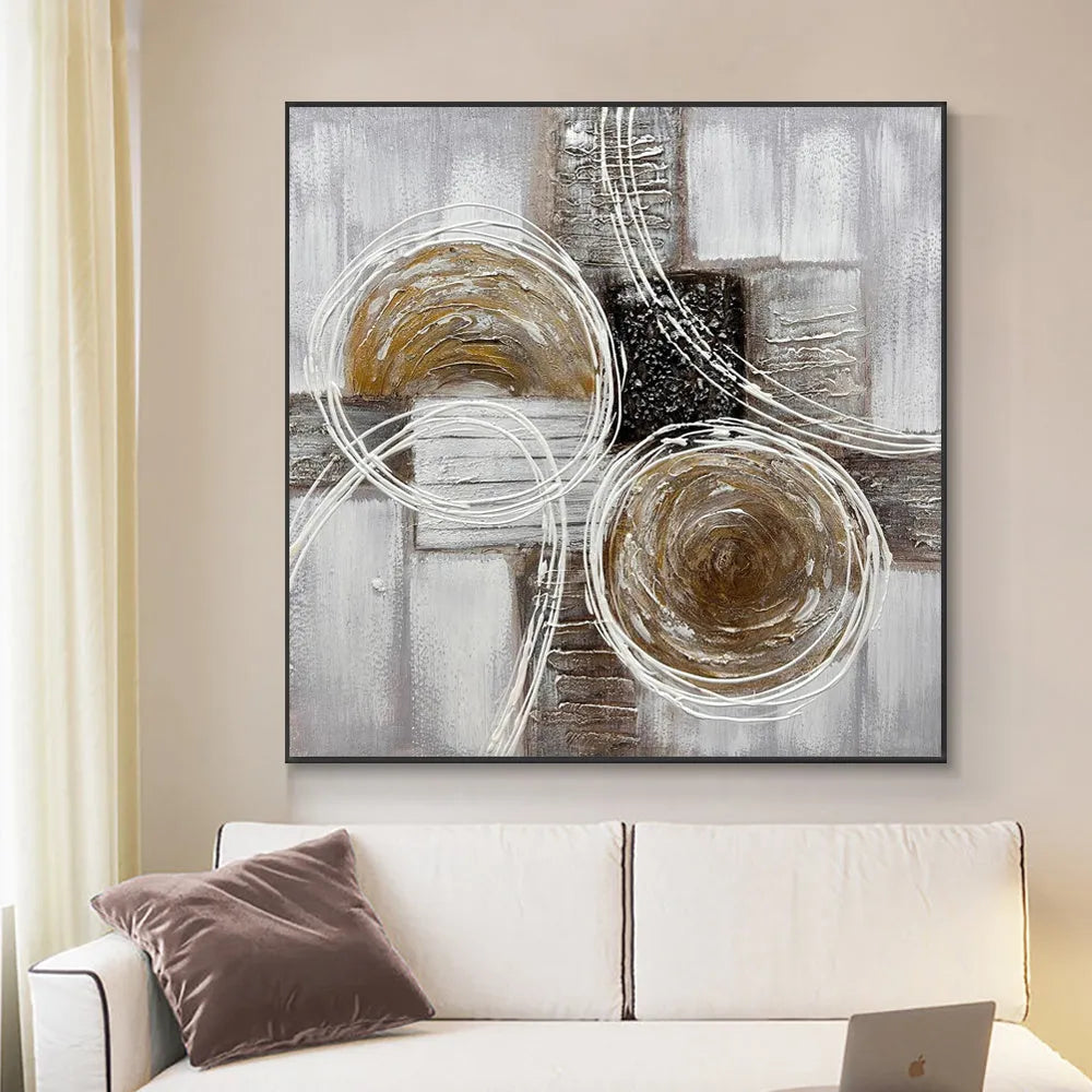 Modern abstract landscape oil painting handmade thick texture brown black square canvas for living room sofa back mural