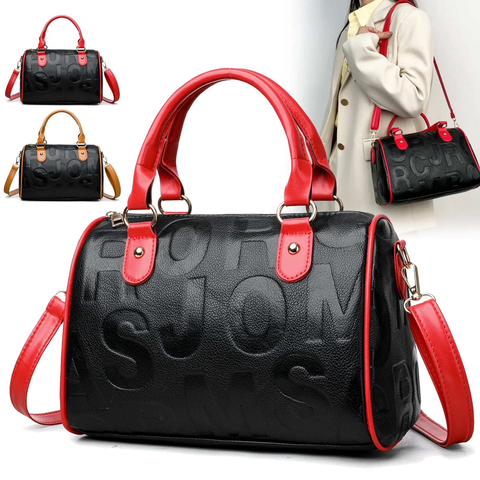 Brown cylindrical crossbody bag with three shoulder straps showing authentic leather texture