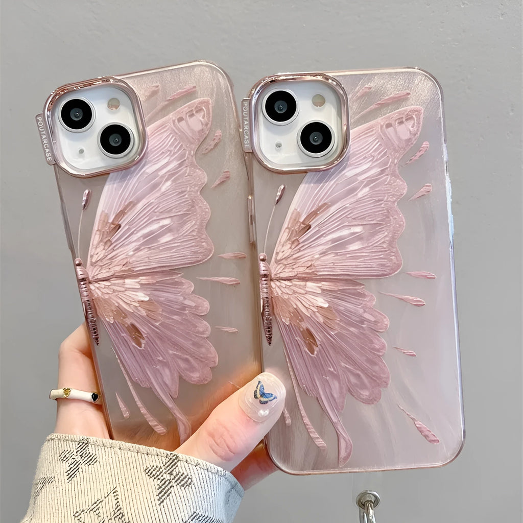Electroplated butterfly pattern phone case with water ripple blue colour for iPhone 14 Pro