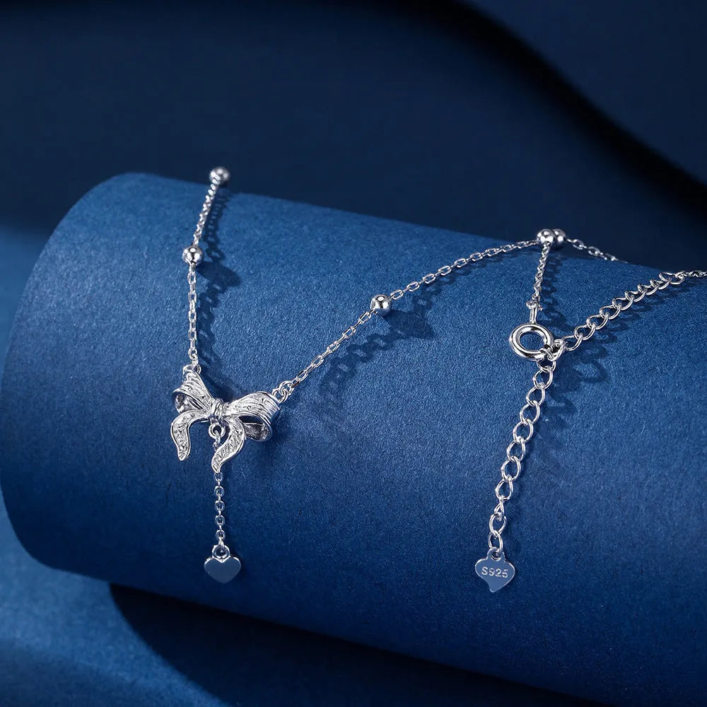 S925 pure silver butterfly heart clavicle chain necklace with adjustable 40-45cm length