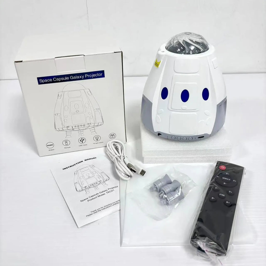 Space capsule Galaxy atmosphere projection lamp in white or gray with USB power and remote control