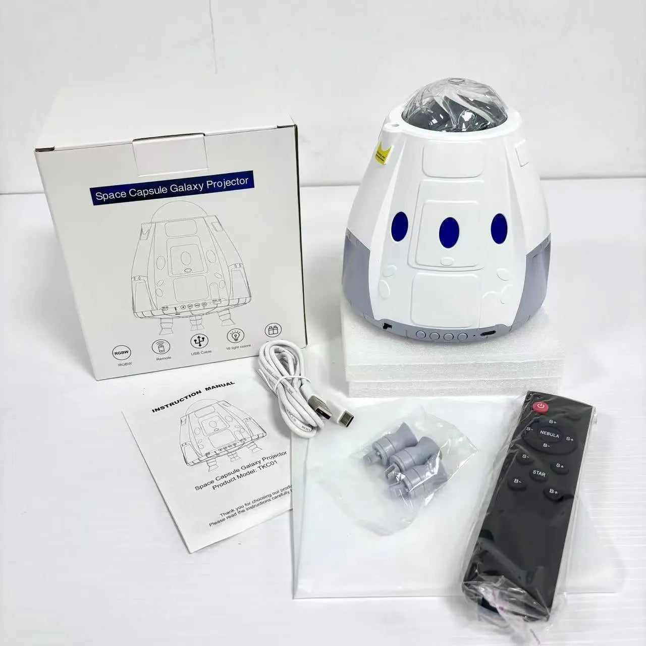 Space capsule Galaxy atmosphere projection lamp in white or gray with USB power and remote control