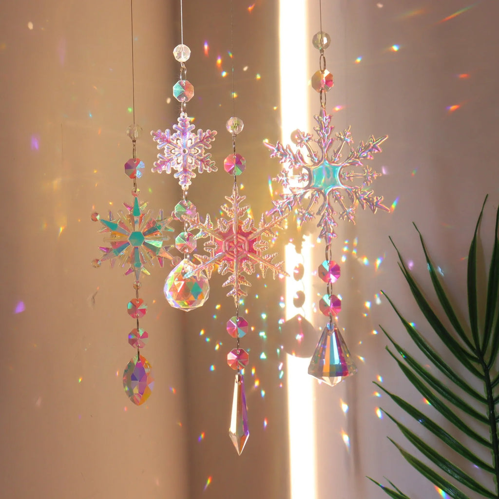 AB colour acrylic snowflake dreamcatcher Christmas tree decoration with 9cm large and 4.5cm small snowflakes
