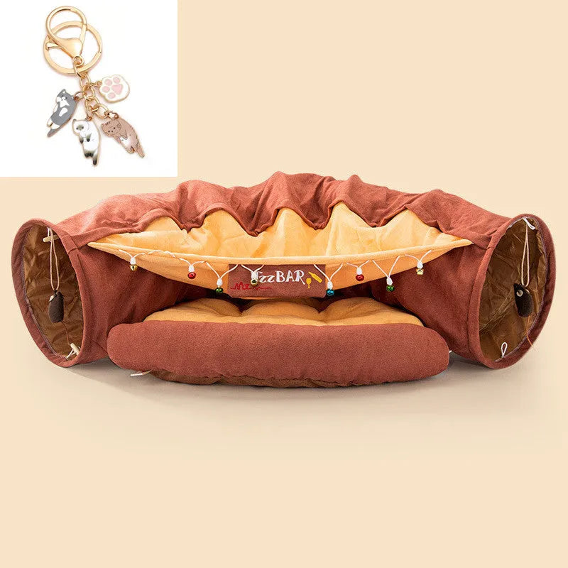 Collapsible cloth cat tunnel in Pink style, measuring 45x50x22cm, on a light background