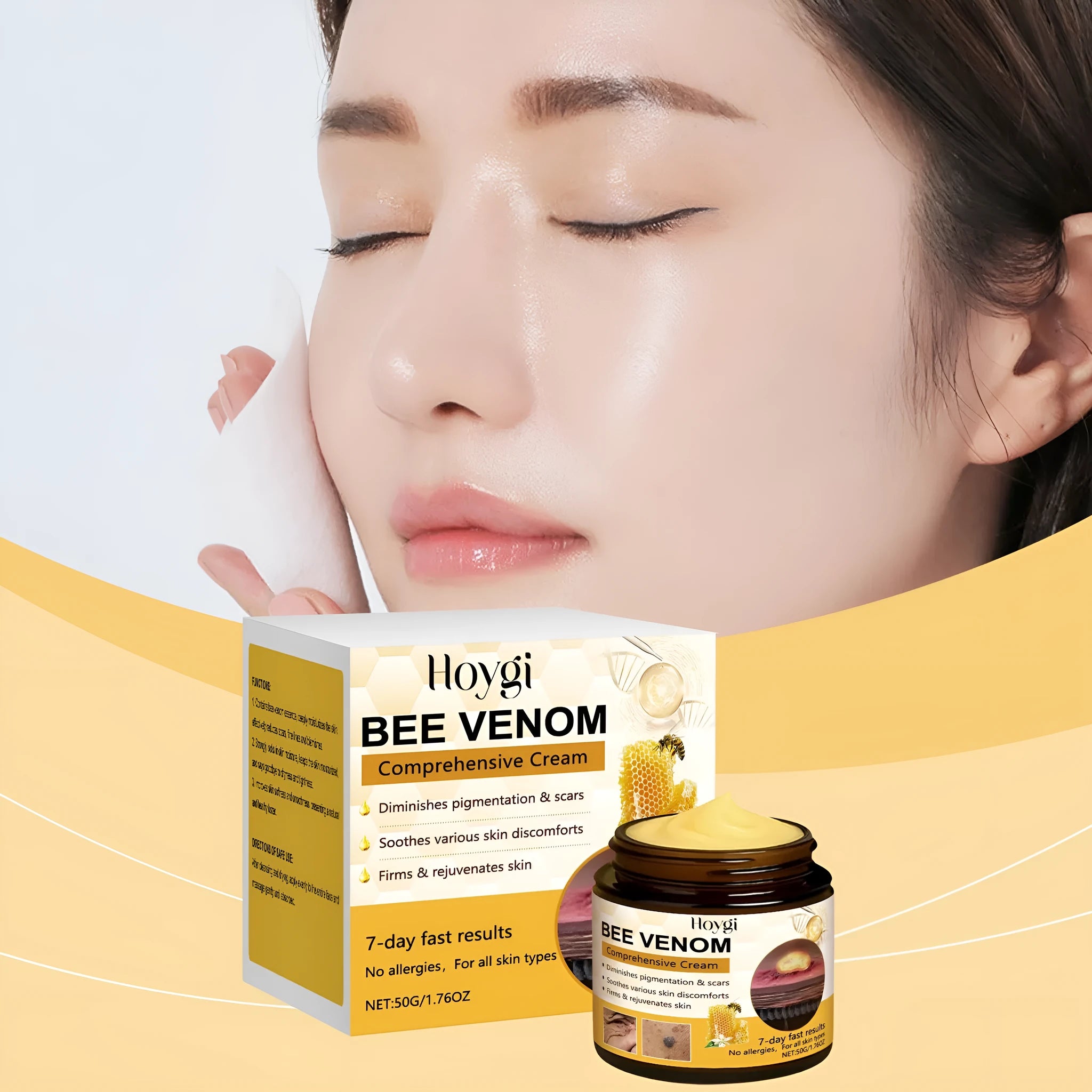 50g skin neck cream jar with collagen, hyaluronic acid, and bee venom formulation for targeted neck skincare
