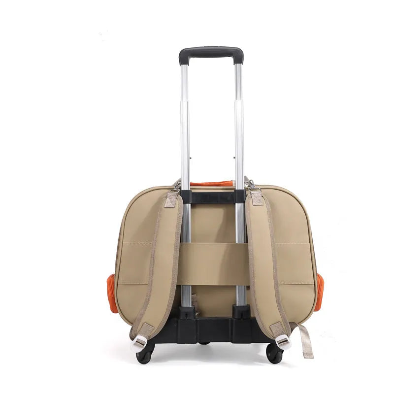 Pet carrier bag in solid colour with handle, large interior space, and breathable PU PET material – beige option shown