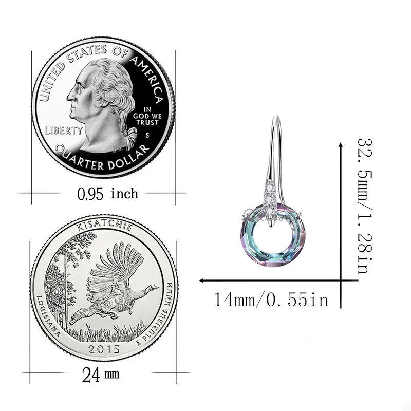 Austrian crystal S925 silver water drop earrings with diamond ear hook, white finish, 14mm x 32.5mm