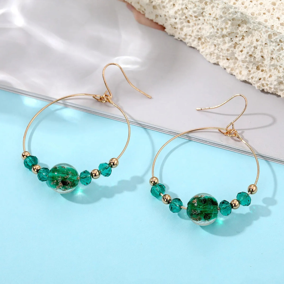 Women's electroplated plastic resin ear studs in leopard square, sunflower and colourful glaze bead designs
