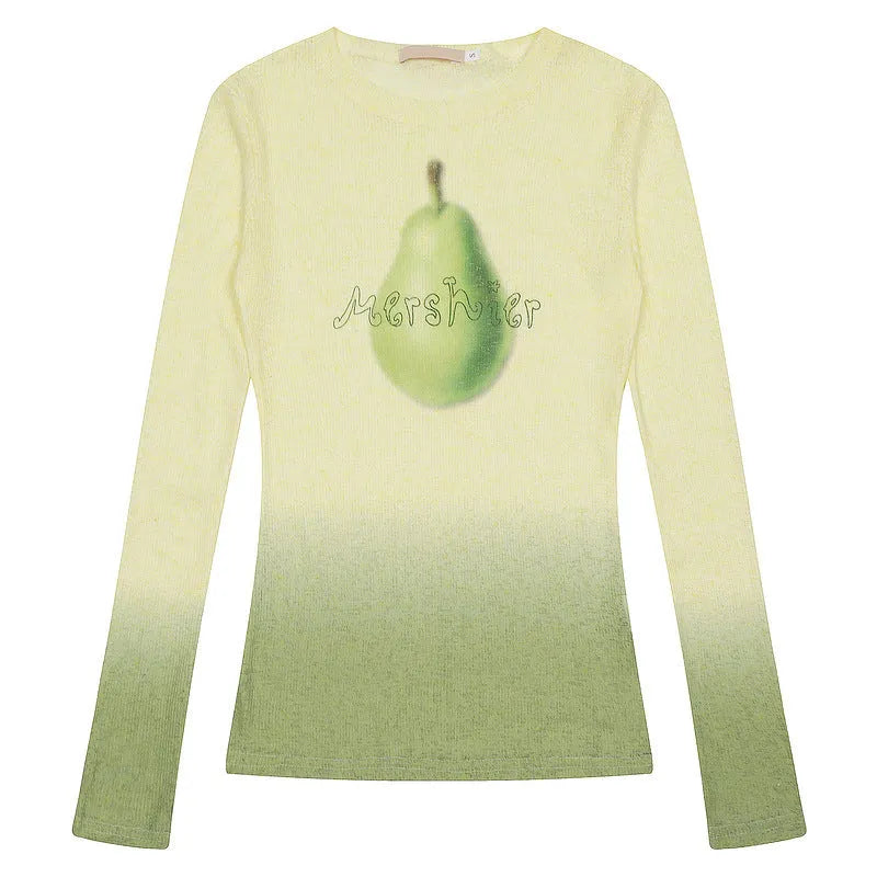 Women's gradient flower long-sleeved T-shirt in polyester available light pink yellow green