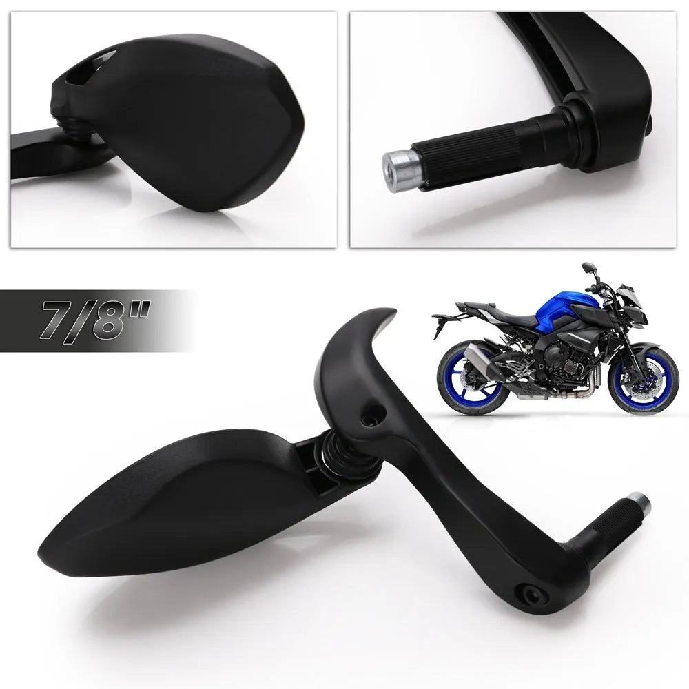Black glass plastic motorcycle secondary side mirror on handlebars