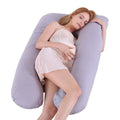 U-shaped maternity pillow with ice silk cover in green colour showing curved design for pregnancy support