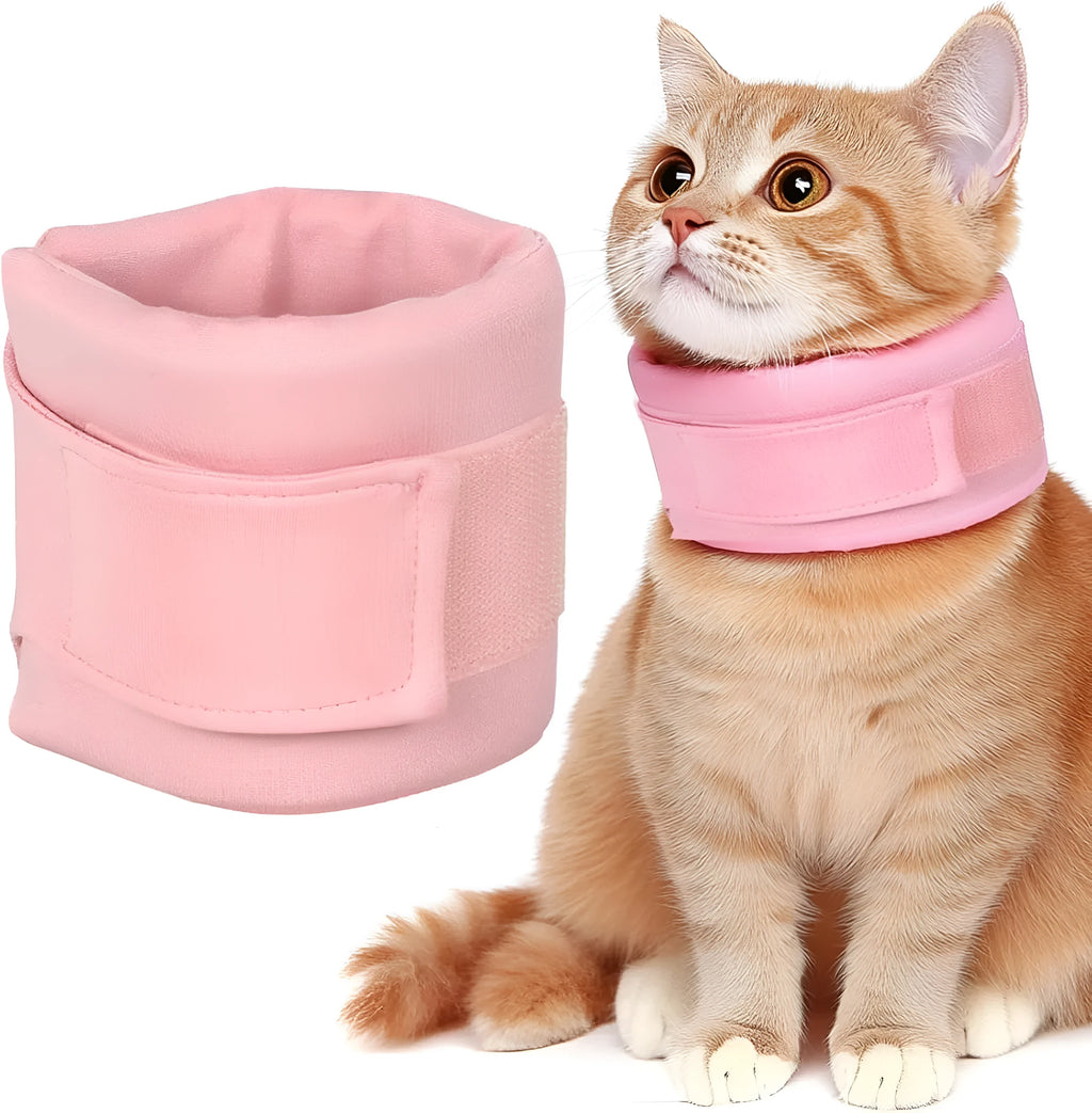 Soft grey recovery cone collar for cats and dogs with size measurement chart