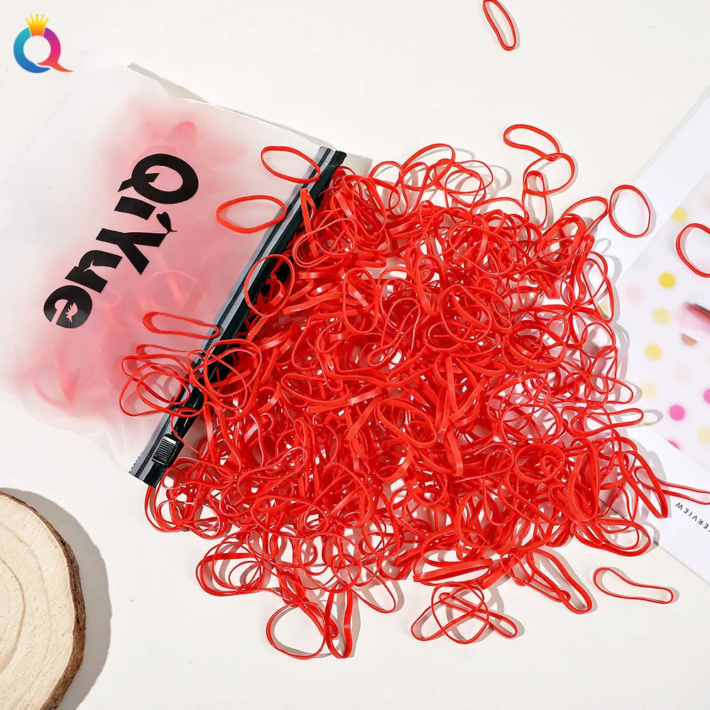 Children's hair rubber bands in various colours, cartoon Korean style, strong pull, disposable, 1000pcs or 500pcs pack.